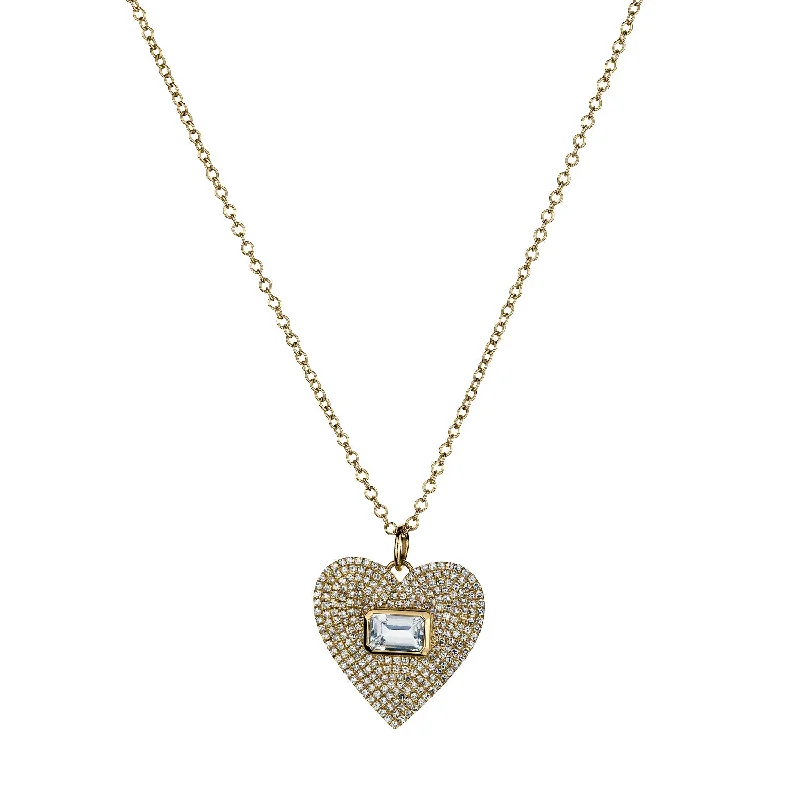 Gold Necklace with Ruby-PAVÉ DIAMOND & WHITE TOPAZ HEART NECKLACE