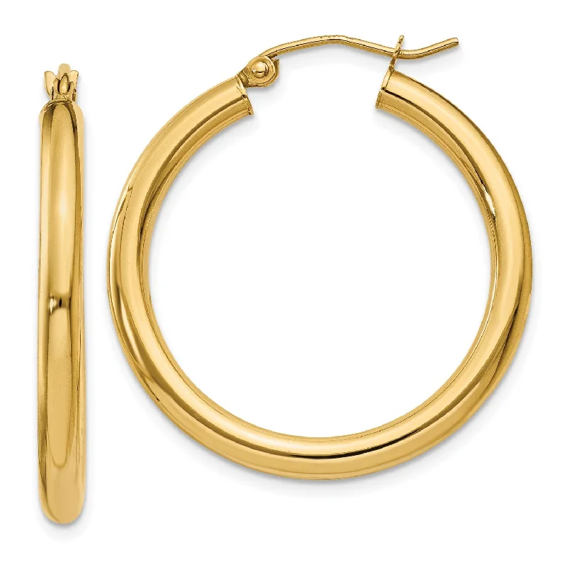 Crystal Hoop Earrings-14KT Yellow Gold 30X3MM Hoop Earrings