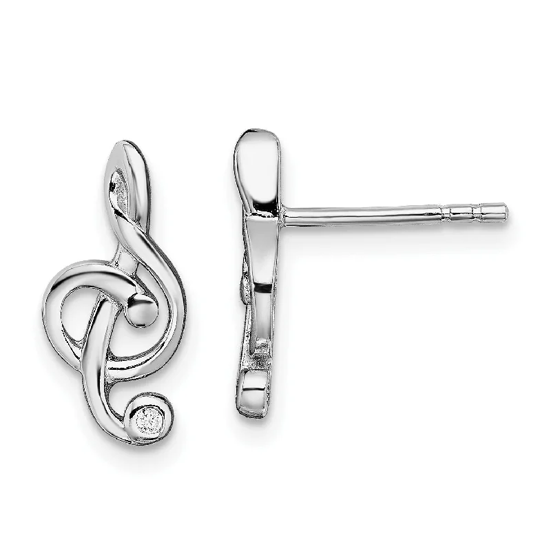 Classic Diamond Earrings-Sterling Silver Cubic Zirconia 14X7MM Stud Treble Clef Earrings