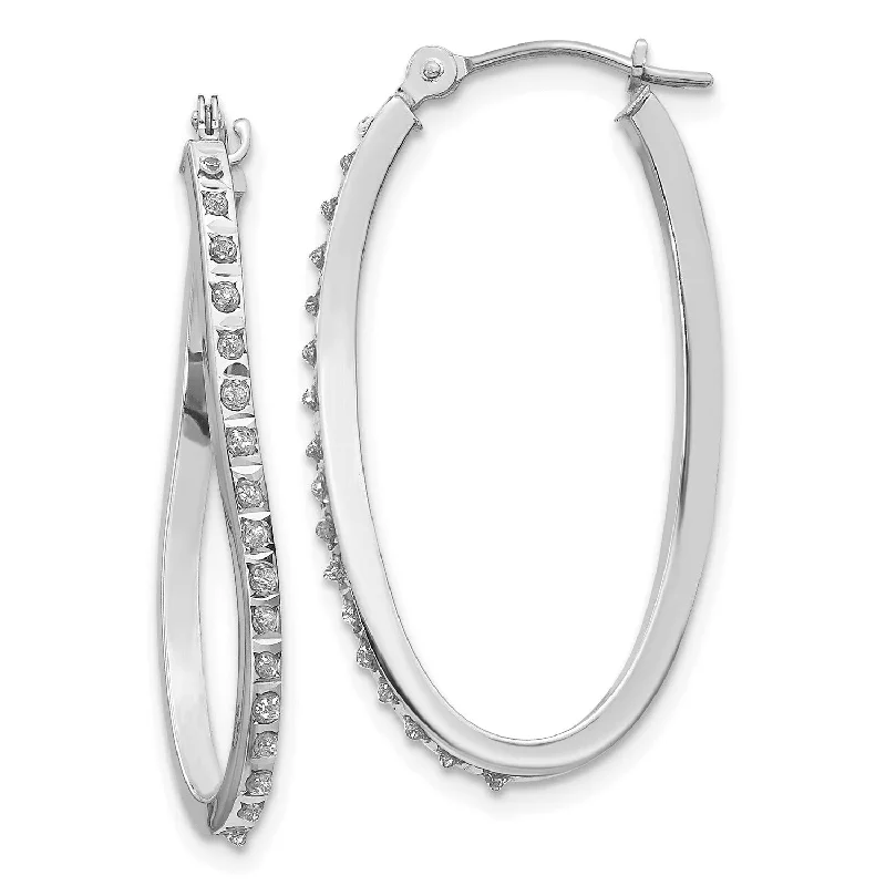 Gold Plated Earrings-Diamond Fascination 14KT White Gold Diamond 30X1MM Diamond Accent Twist Hoop Earrings