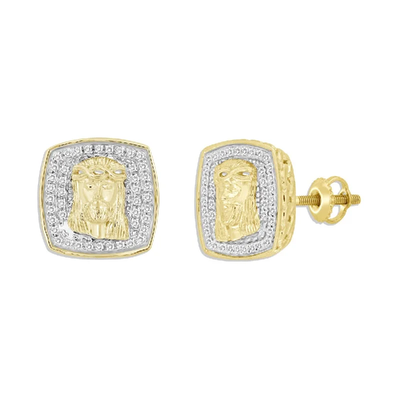 Chic Dangle Earrings-Titán by Adrian Gonzalez 10KT Yellow Gold 1/4 CTW Diamond 12MM Jesus Earrings