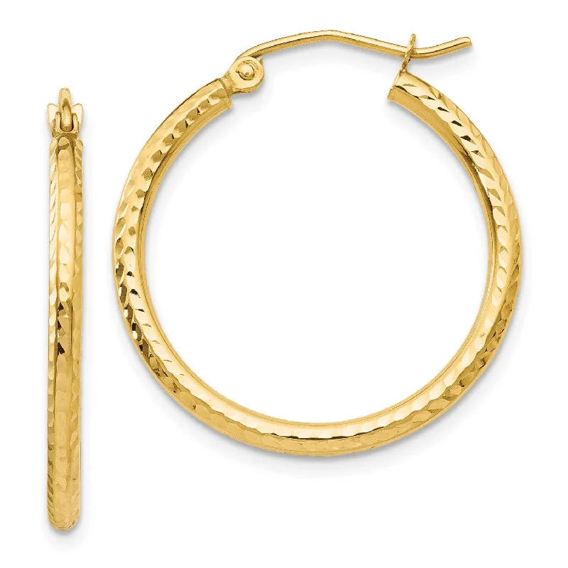 Modern Silver Earrings-14KT Yellow Gold 25X2MM Diamond-cut Hoop Earrings