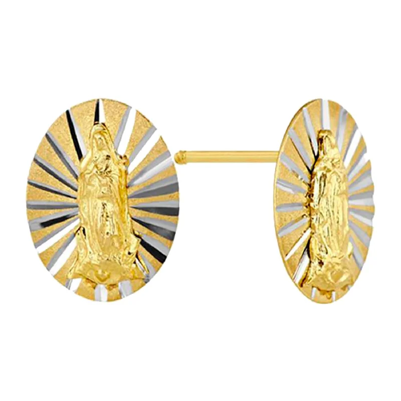 Dangle Earrings with Gems-14KT Yellow Gold Oval Virgin de Guadalupe Earrings