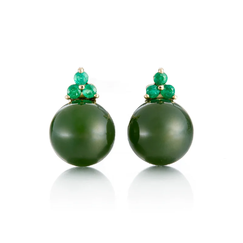 Colorful Drop Earrings for Women-Madison Earrings in Green Nephrite Jade & Emeralds