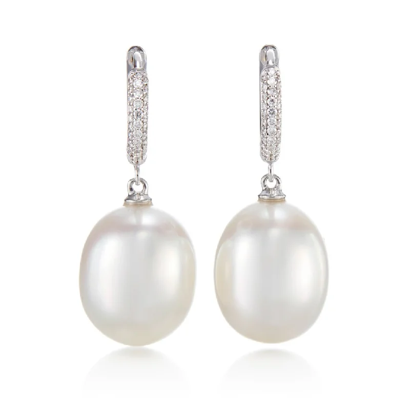 High-End Wedding Earrings-Chelsea Earrings in South Sea Pearls & Diamonds