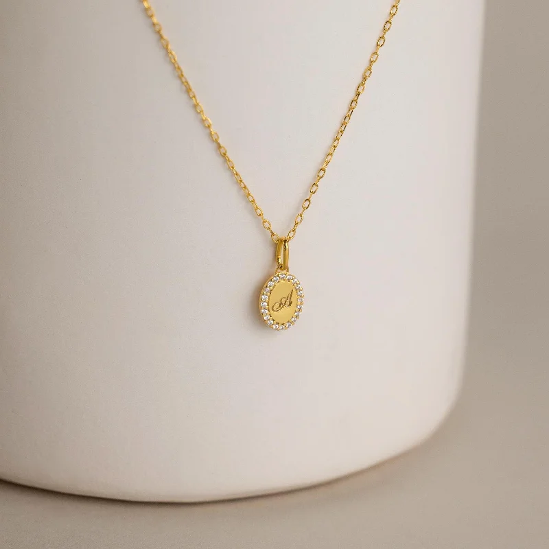 Modern Pendant Necklace for Women-Pave Initial Pendant Necklace