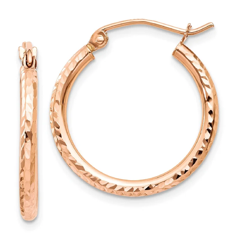 Silver Earrings with Diamonds-14KT Rose Gold 20X2MM Diamond-cut Hoop Earrings