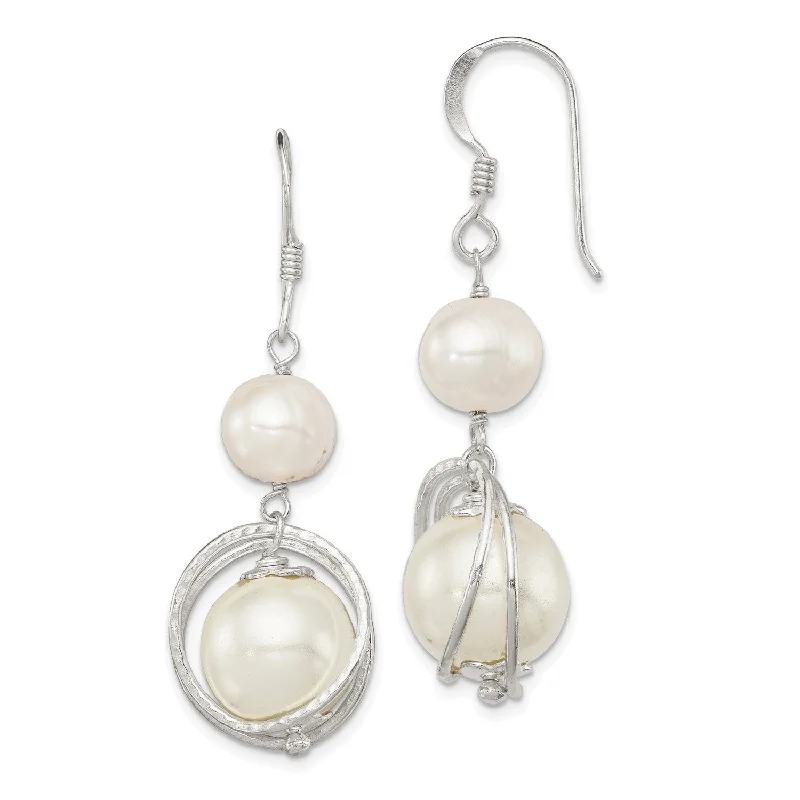 Pearl Earrings for Bride-Sterling Silver Pearl and Shell Pearl 44X12MM Drop & Dangle Earrings