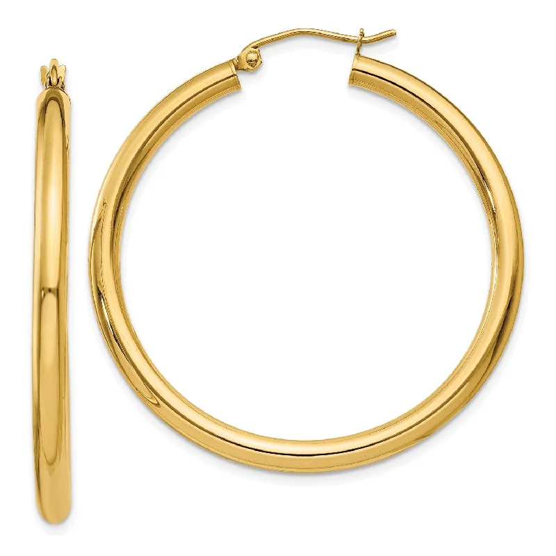 Luxury Wedding Earrings-14KT Yellow Gold 40X3MM Hoop Earrings