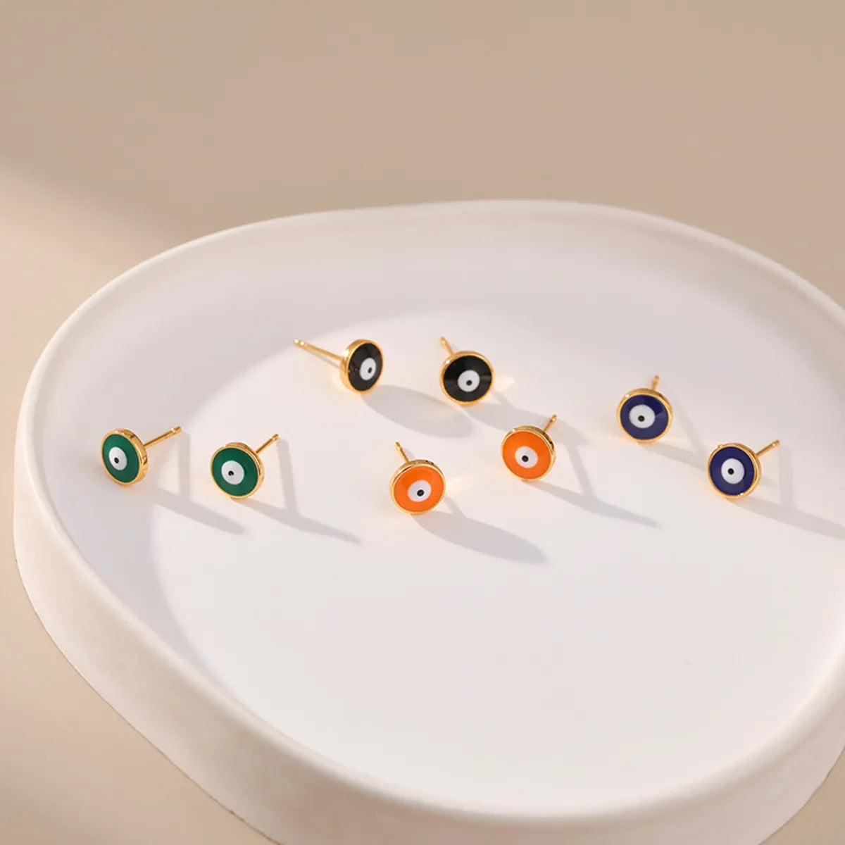 Gemstone Hoop Earrings-1 Pair Simple Style Eye Plating Copper 18k Gold Plated Ear Studs