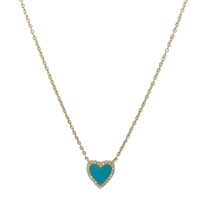 Heart Shaped Necklace-TURQUOISE & DIAMOND HEART NECKLACE