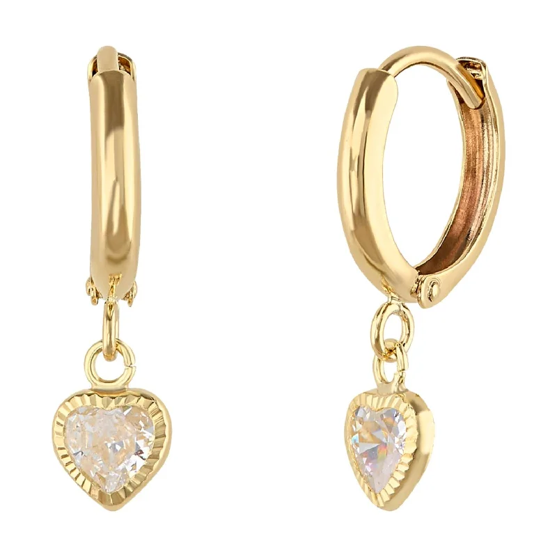 Gorgeous Stud Earrings-14KT Yellow Gold and Cubic Zirconia Heart Huggie Earrings