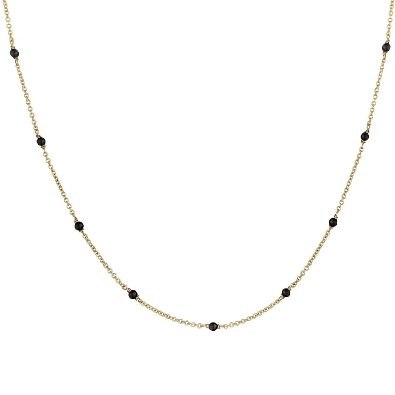 Vintage Pendant Necklace-BLACK ONYX BEADED CHAIN NECKLACE