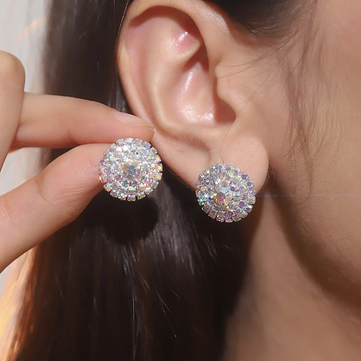 Artistic Earrings for Women-1 Pair Simple Style Round Plating Inlay Rhinestone Rhinestones Silver Plated Ear Studs