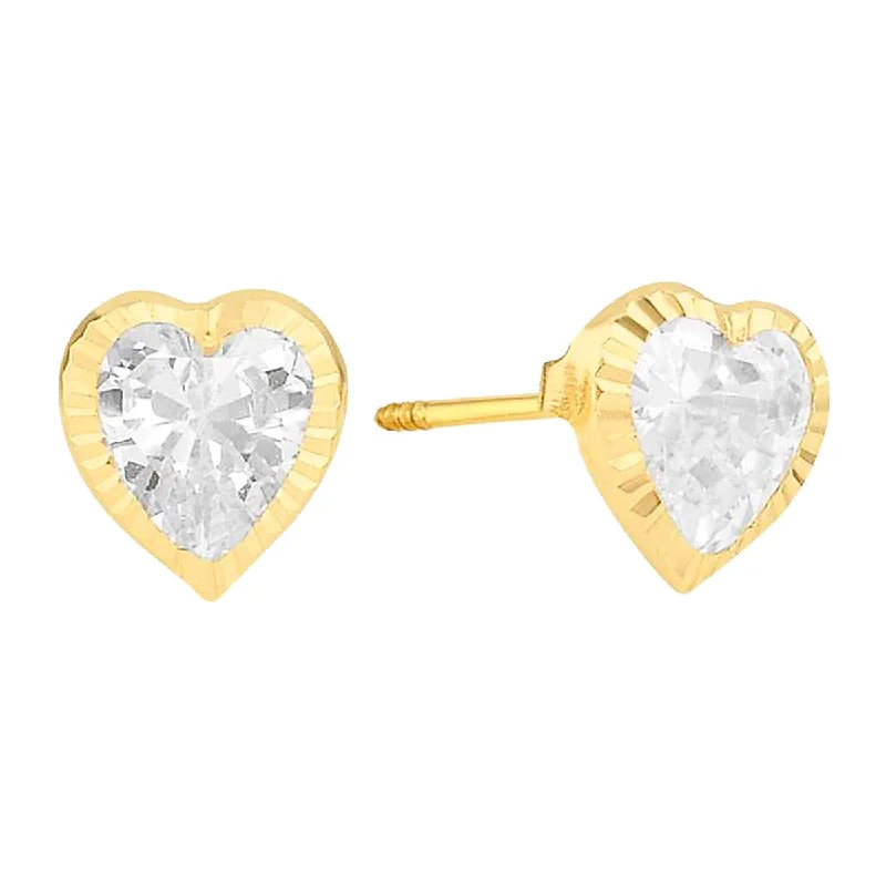 Stunning Crystal Earrings-14KT Yellow Gold and Cubic Zirconia Heart Earrings