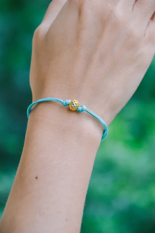 Adjustable Friendship Bracelet-Gold plated bead bracelet, turquoise cord, gift for her