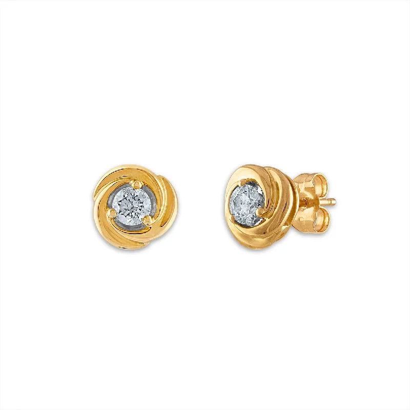 Elegant Earrings for Special Occasions-1/4 CTW Diamond Stud Love Knot Earrings in 10KT Yellow Gold