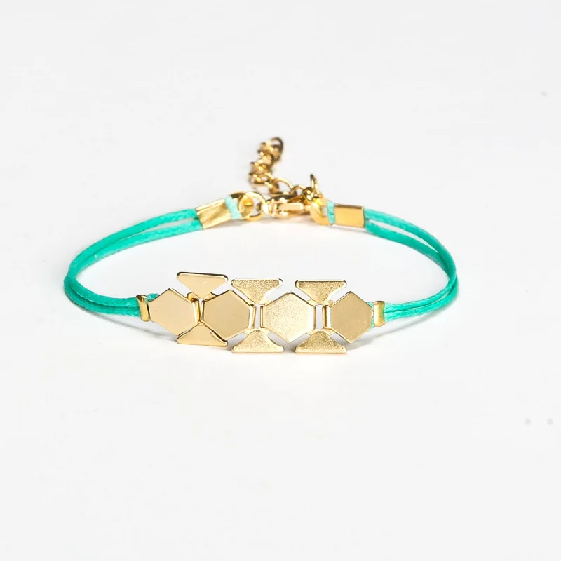 Custom Engraved Leather Bracelet-Turquoise cord bracelet with a gold chunky flat chain