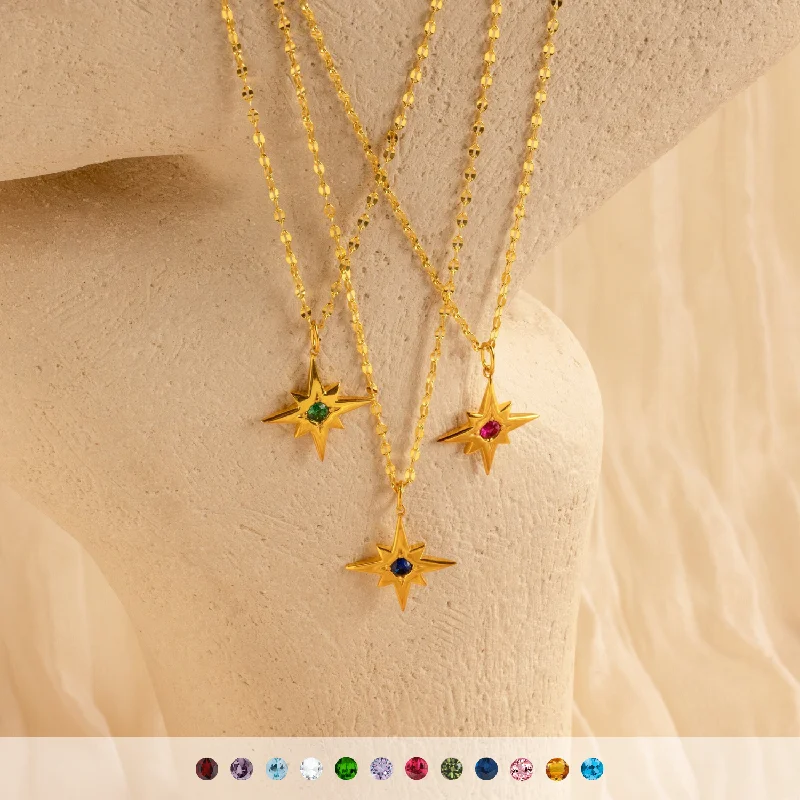 Elegant Crystal Pendant Necklace-Star Birthstone Necklace