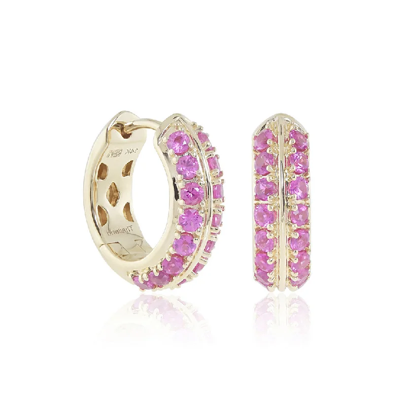 Party Earrings for Women-Pink Sapphire Wide Hoop Earrings