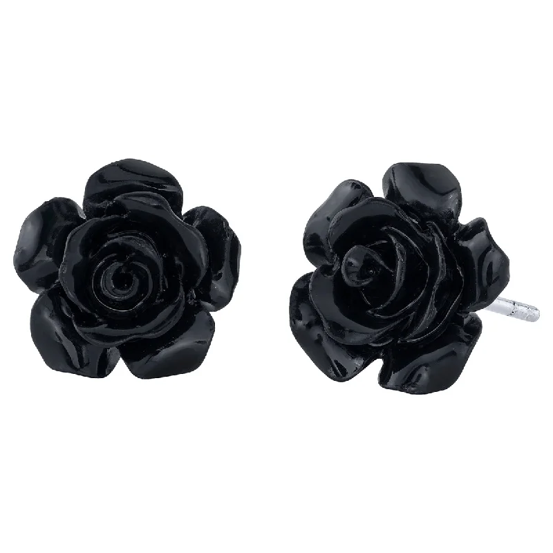 Statement Earrings for Evening-RockLove Jewelry XV Black Rose Earrings