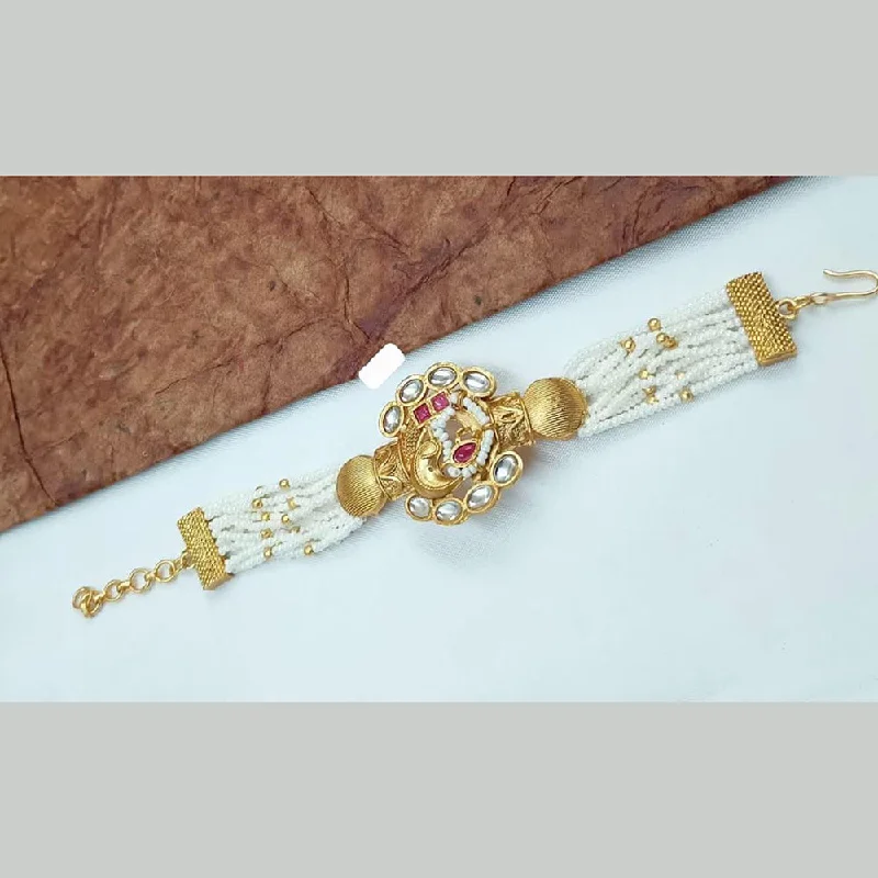 Silver Bracelet with Crystals-Abhinandan Gold Plated Kundan Stone And Pearls Adjustable Bracelet