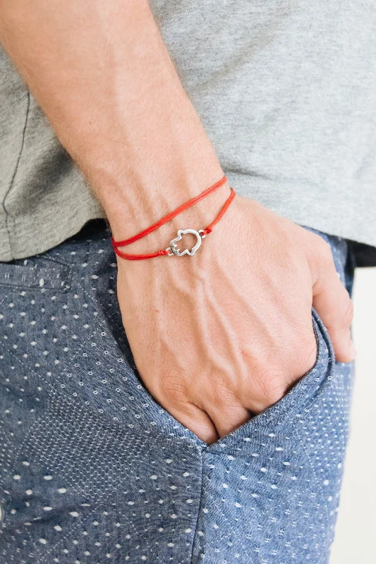 Custom Gold Bangle-Wrapped silver Hamsa bracelet for men, red cord, Kabbalah jewelry