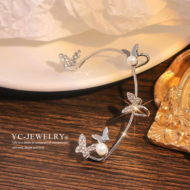 Pearl Butterfly Silver Left Ear