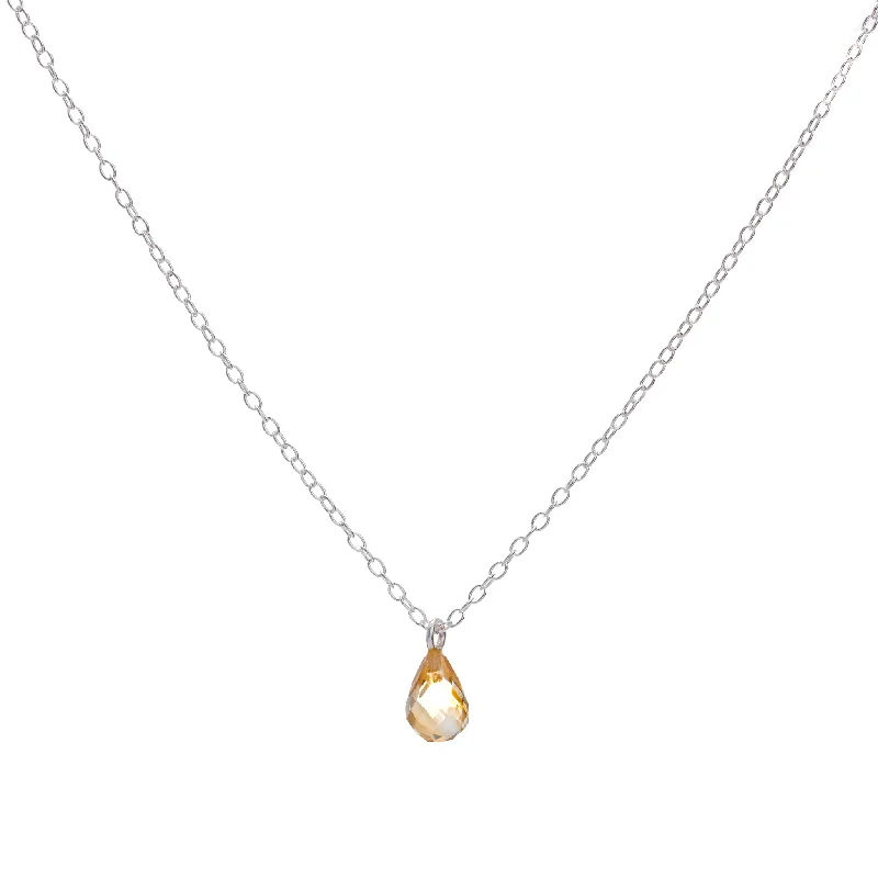 Gold Necklace with Gemstones-Silver Citrine Teardrop Necklace