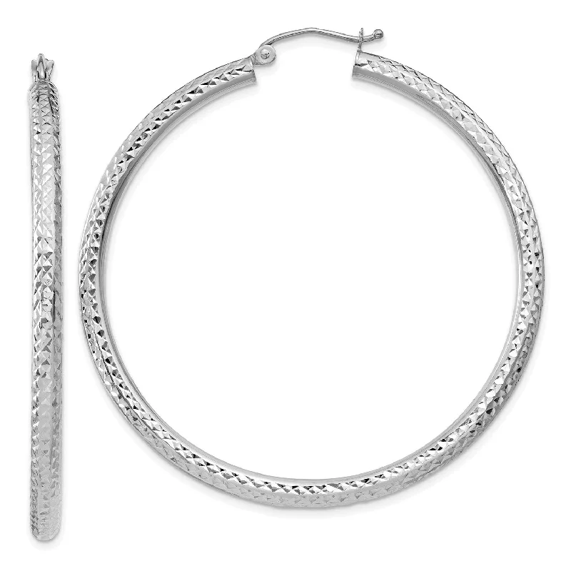 Crystal Earrings for Women-14KT White Gold 50X3MM Diamond-cut Hoop Earrings