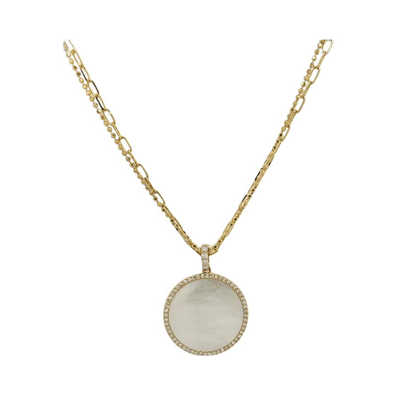 Handcrafted Pendant Necklace-MOTHER OF PEARL PENDANT ON DOUBLE CHAIN