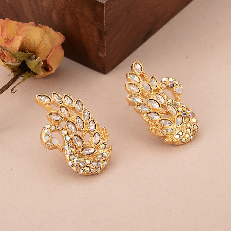 Fashionable Drop Earrings-1 Pair Elegant Shiny Swan Inlay Copper Rhinestones Glass 18k Gold Plated Ear Studs