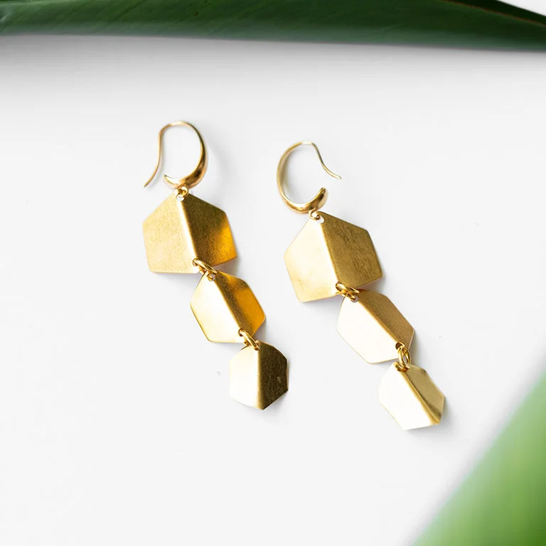 Sparkling Drop Earrings-Geometric Trio Hook Earrings