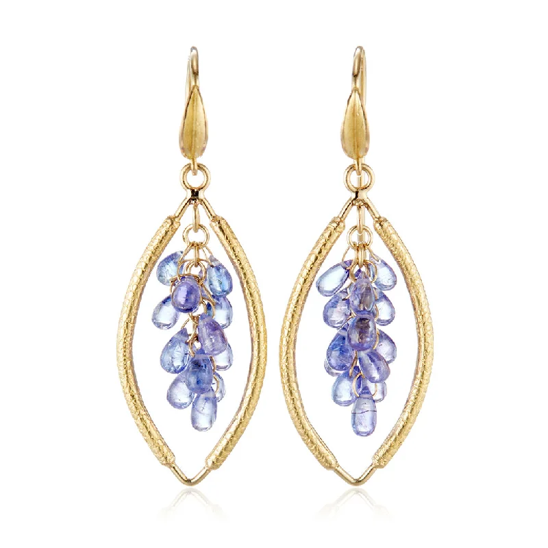 Unique Diamond Earrings-Tanzanite Open-Shape Cluster Earrings