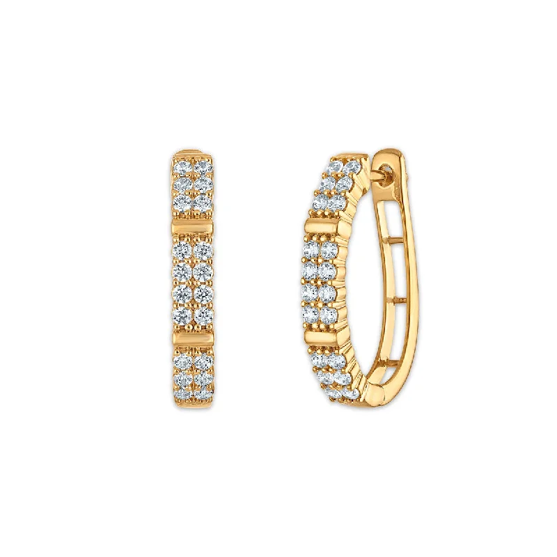 Diamond Stud Earrings-EcoLove 1 CTW Lab Grown Diamond Double Row Hoop Earrings in 10KT Yellow Gold