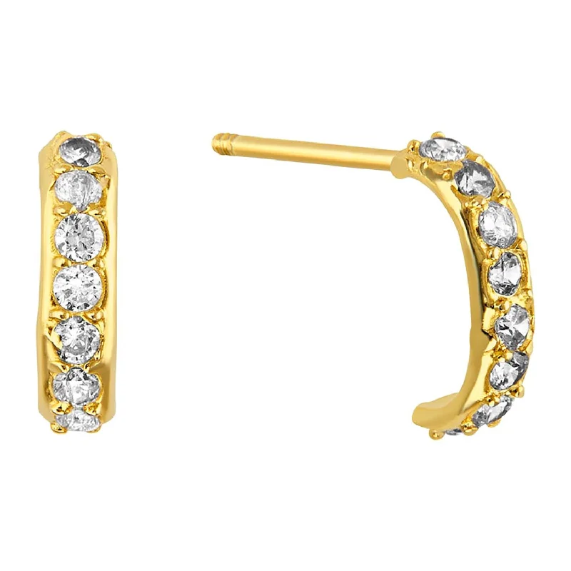 Pink Gemstone Earrings-14KT Yellow Gold and Cubic Zirconia Half Hoop Earrings