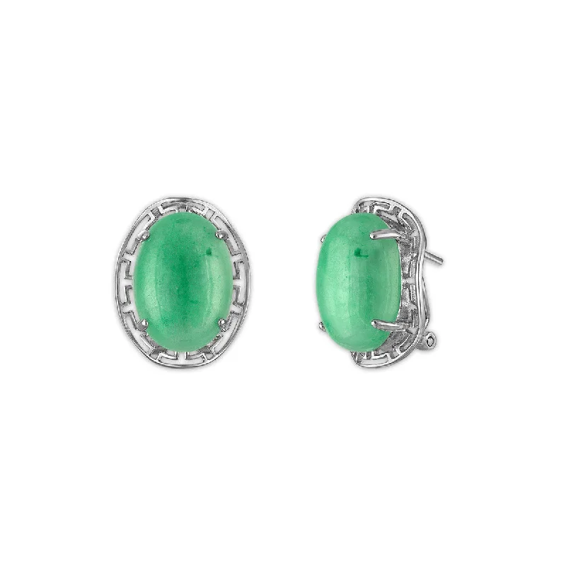 Party Earrings for Bridesmaids-Oval Jade Earrings in Sterling Silver