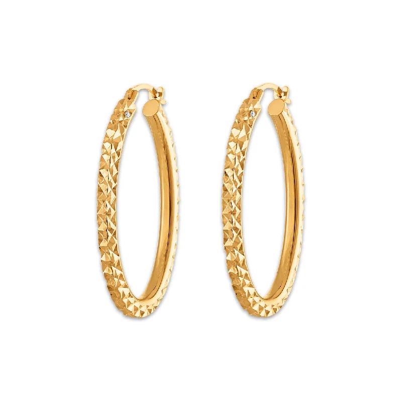 Silver Dangle Earrings-Gold Luxe Diamond Cut Oval Hoop Earrings in 10KT Yellow Gold Over Resin