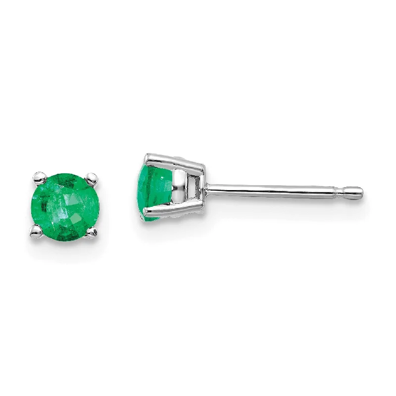 Retro Earrings for Women-4MM Round Emerald Stud Earrings in 14KT White Gold