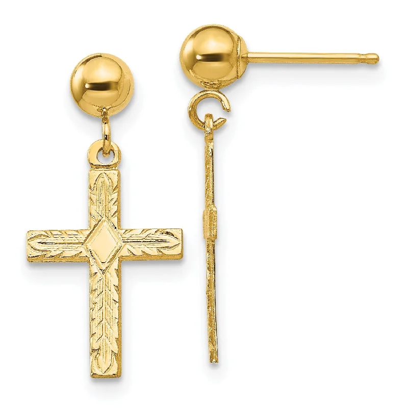 Heart Shaped Earrings-14KT Yellow Gold 21X10MM Drop & Dangle Cross Earrings