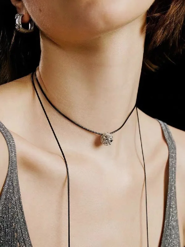 Chic Chain Necklace-Carat Series Black Leather Cord Carat Pendant Necklace