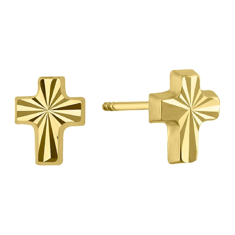 Large Drop Earrings for Weddings-14KT Yellow Gold Cross Earrings