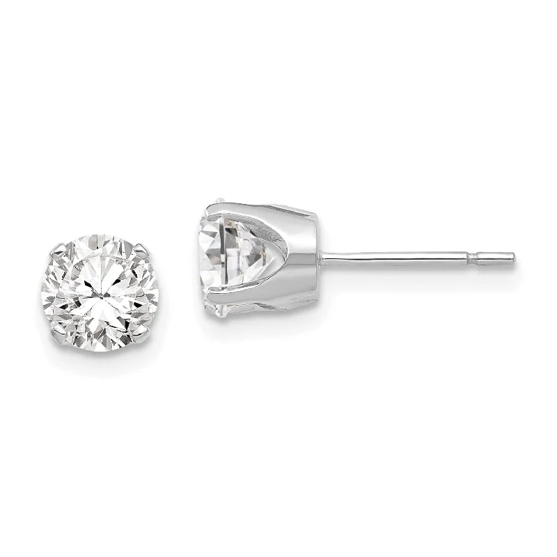 Beautiful Drop Earrings-14KT White Gold 5.8MM Round Cubic Zirconia 7MM Stud Earrings