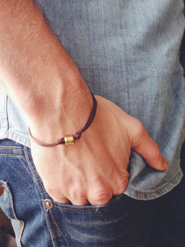 Stylish Gold Bangle-Bronze tube bead bracelet for men, brown cord, custom color and length, valentines gift for him