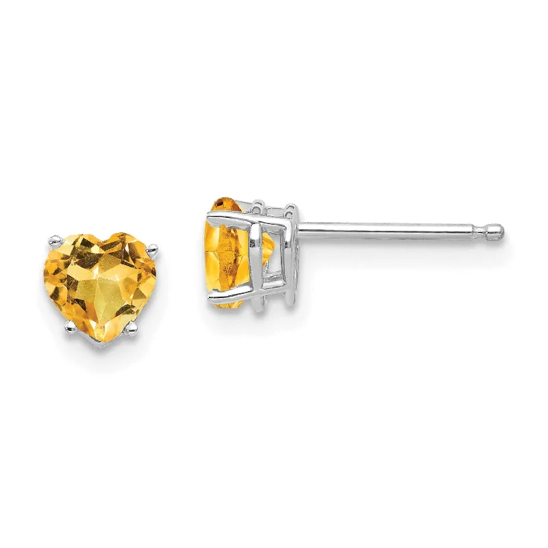 Chic Dangle Earrings-5MM Heart Shape Citrine Stud Earrings in 14KT White Gold