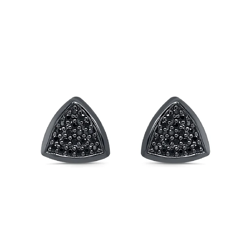 Simple Silver Drop Earrings-1/3 CTW Black Diamond Trangle Shaped Fashion Earrings in Black Rhodium Plated 14KT Gold