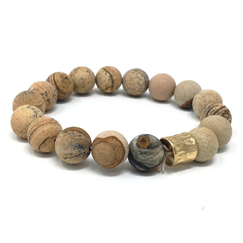 Sparkling Charm Bracelet for Weddings-Picture Jasper Stone Beaded Boho Stretch Bracelet