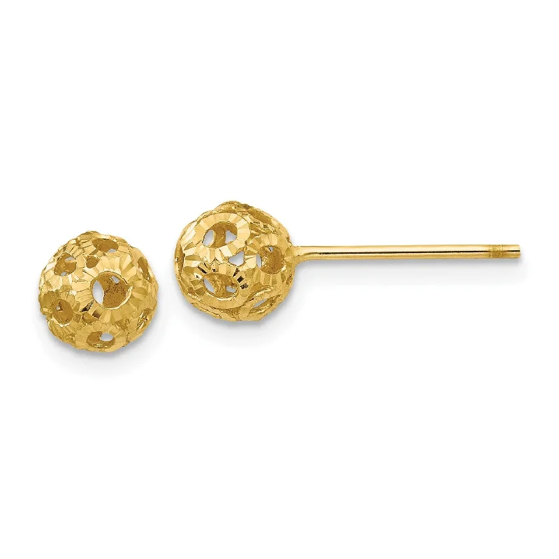 Customizable Wedding Earrings-14KT Yellow Gold 5MM Diamond-cut Ball Stud Earrings