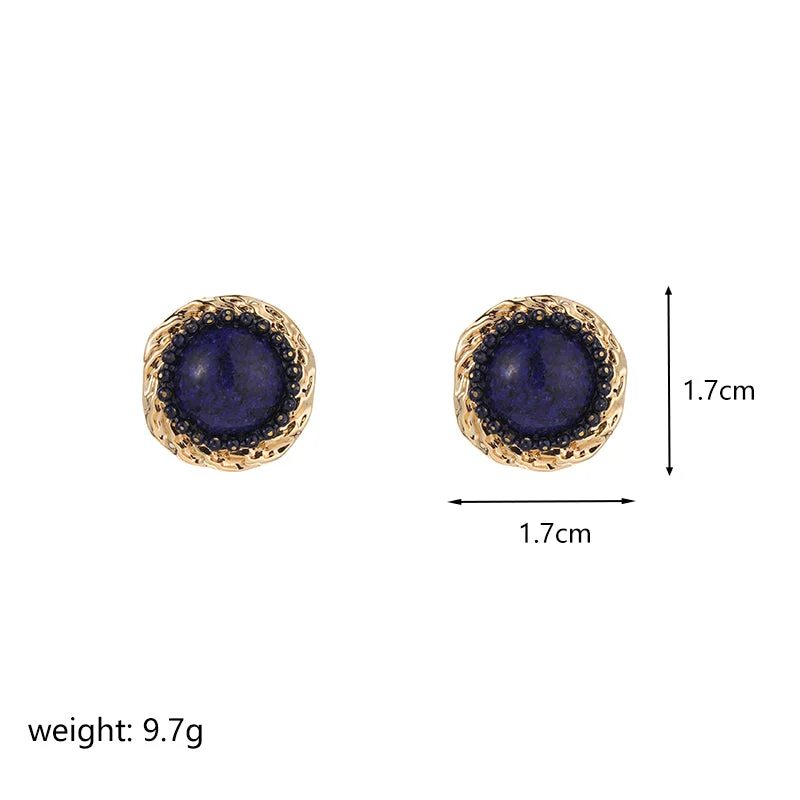 Trendy Earrings for Bridesmaids-1 Pair Ig Style Retro Round Plating Metal Inlay Copper Natural Stone 18k Gold Plated Ear Studs