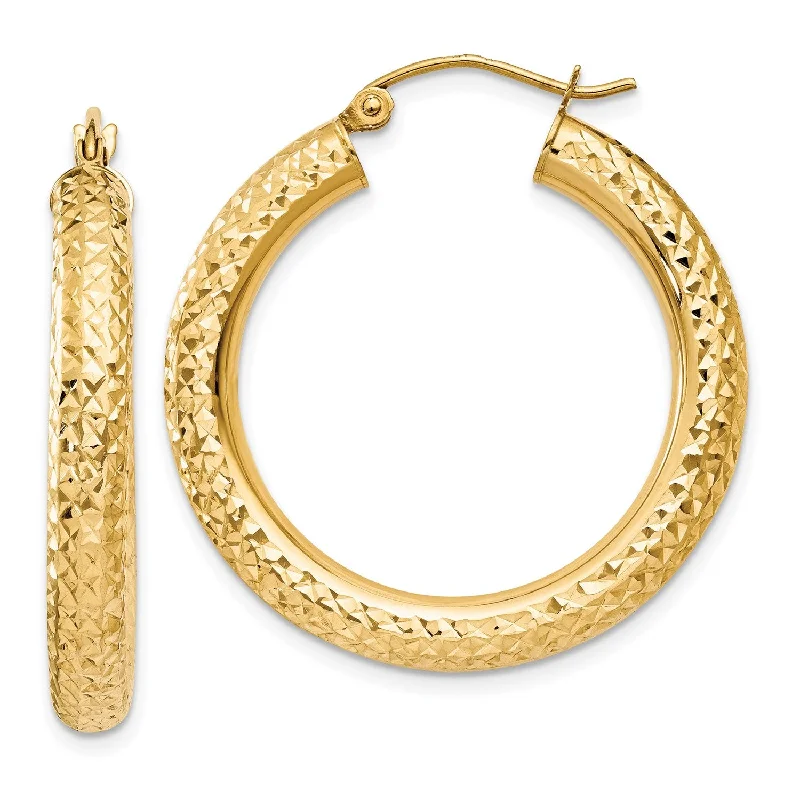 Customizable Earrings-14KT Yellow Gold 30X4MM Diamond-cut Hoop Earrings